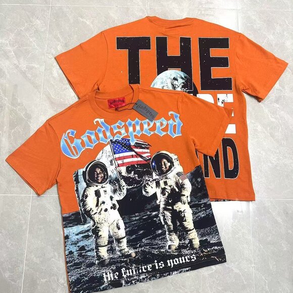 Orange Graphic Tee with Astronaut Design